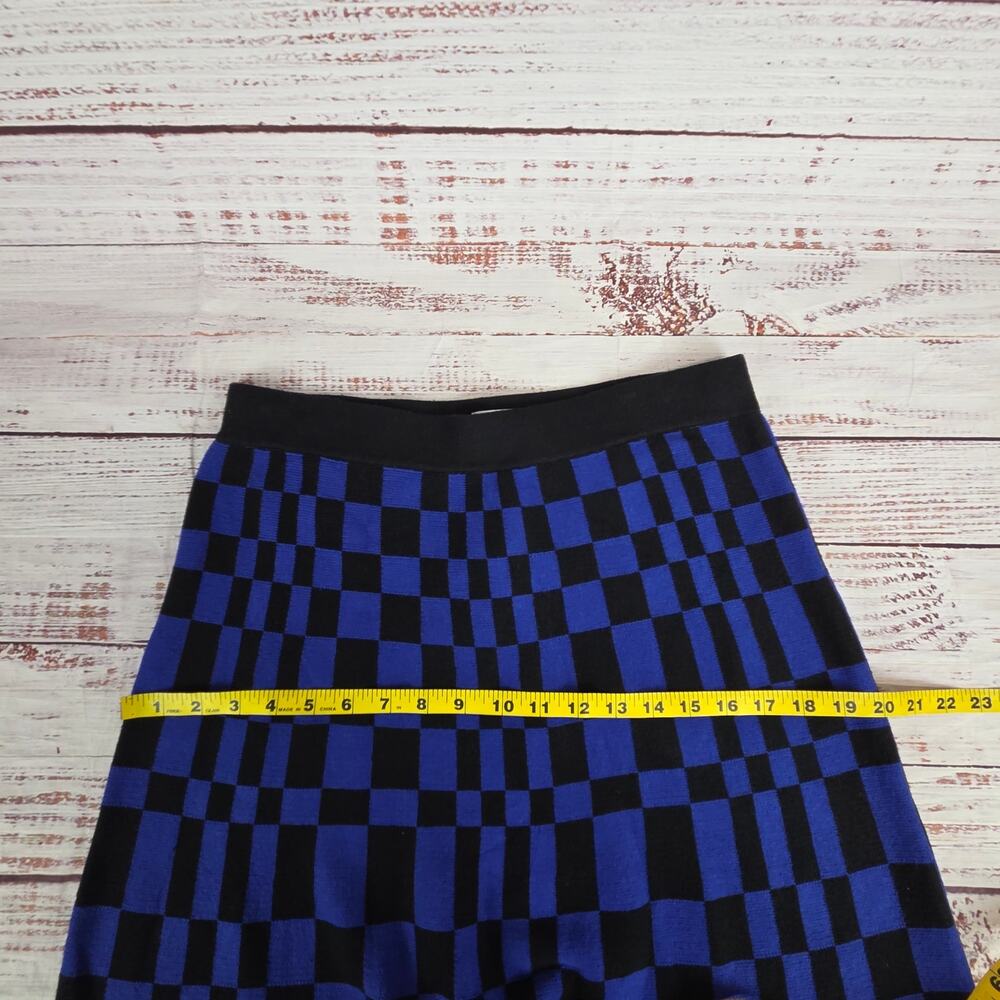 Future Collective Stretch Aline Midi Skirt M Black Blue Check Plaid Party NWT - Picture 10 of 12